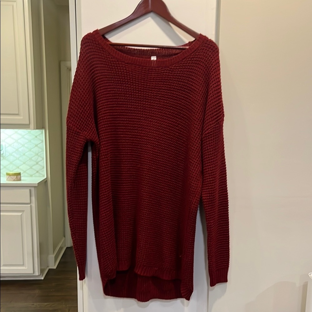 Zenana Outfitters Red Crew Neck Sweater Oversized Knit